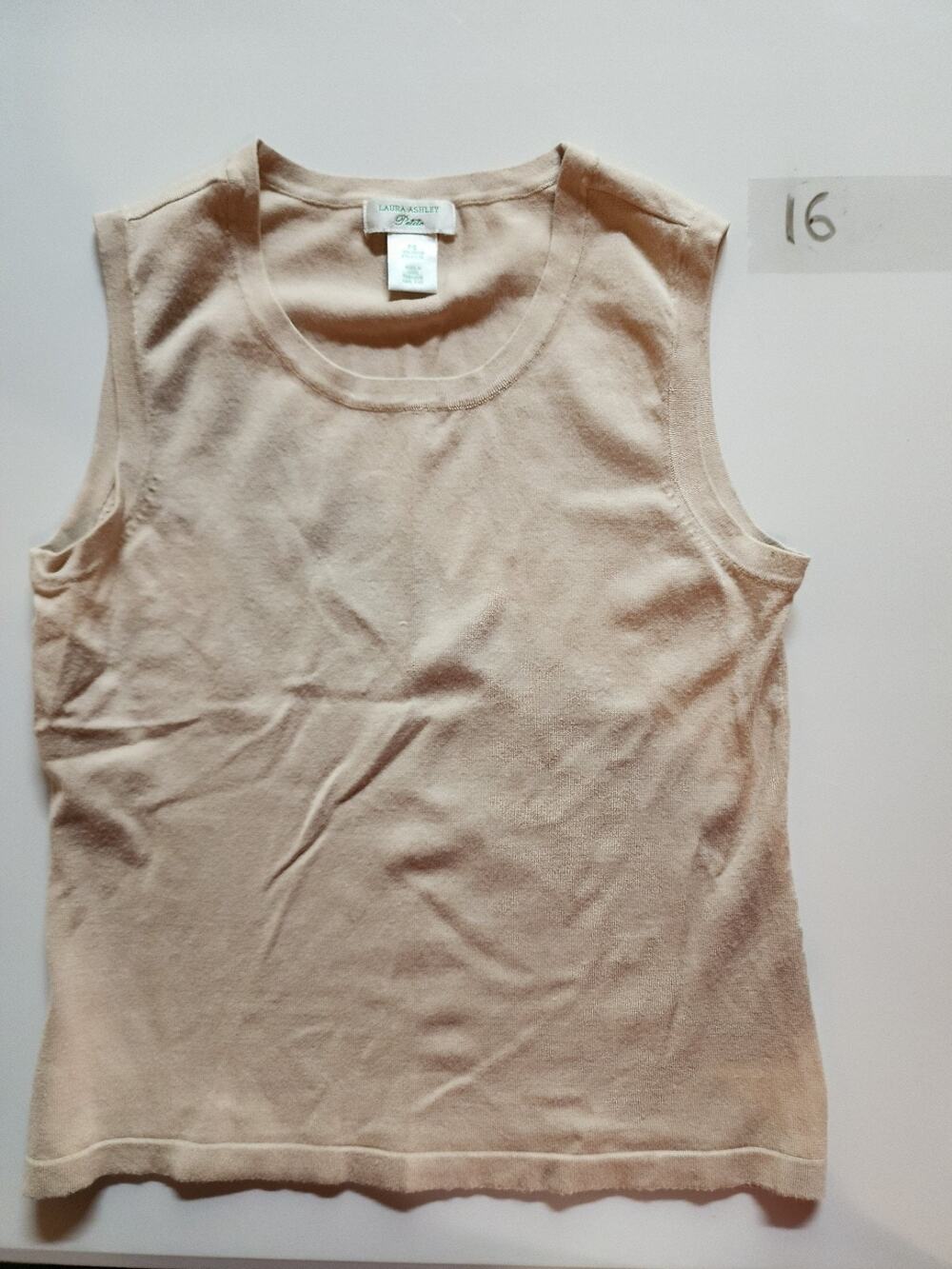 Y2K Laura Ashley Petite Women PS Beige Fine Knit Tank Top Sleeveless Shell